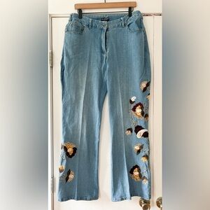 Alexandra Bartlett Vintage Jeans Velvet‎ Bead Appliqué Size 14W EUC